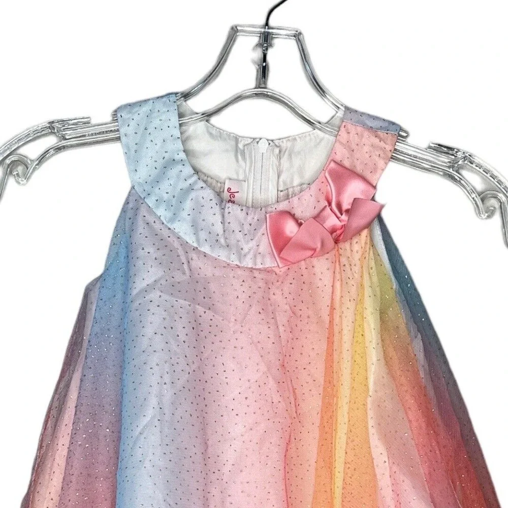 Jessica Ann Dress Girls 4 Multicolored Layered Chiffon‎ Swing Bow Wedding Party